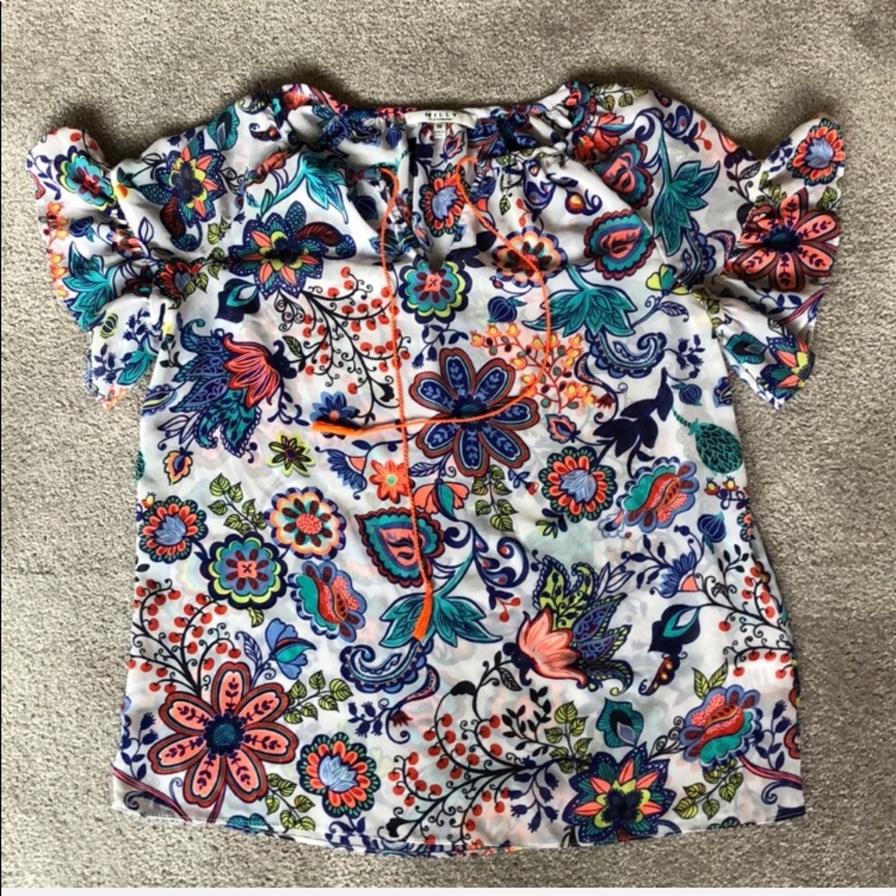 Milly for Design Nation top neon tie abstract floral size X small